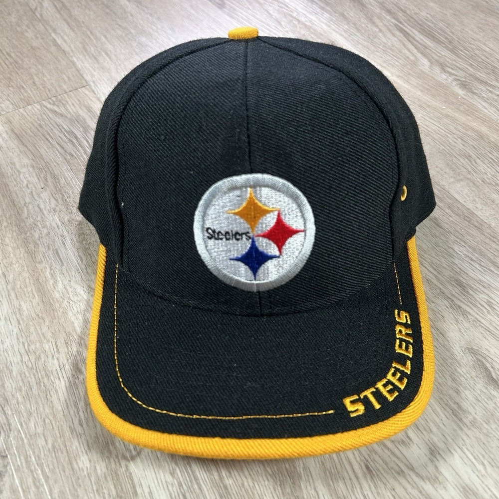 VTG Pittsburgh Steelers Strapback Hat NFL Logo Athletic Black Yellow Wool Cap
